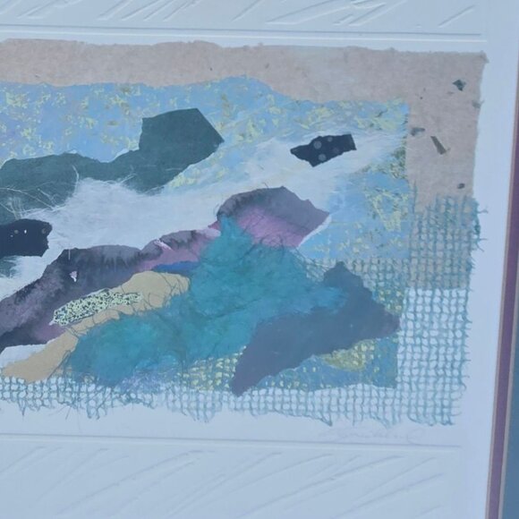 Abstract Mixed Media Art Framed Wall Art Signed 23 x 25 Collage 1990s Decor - Picture 4 of 16